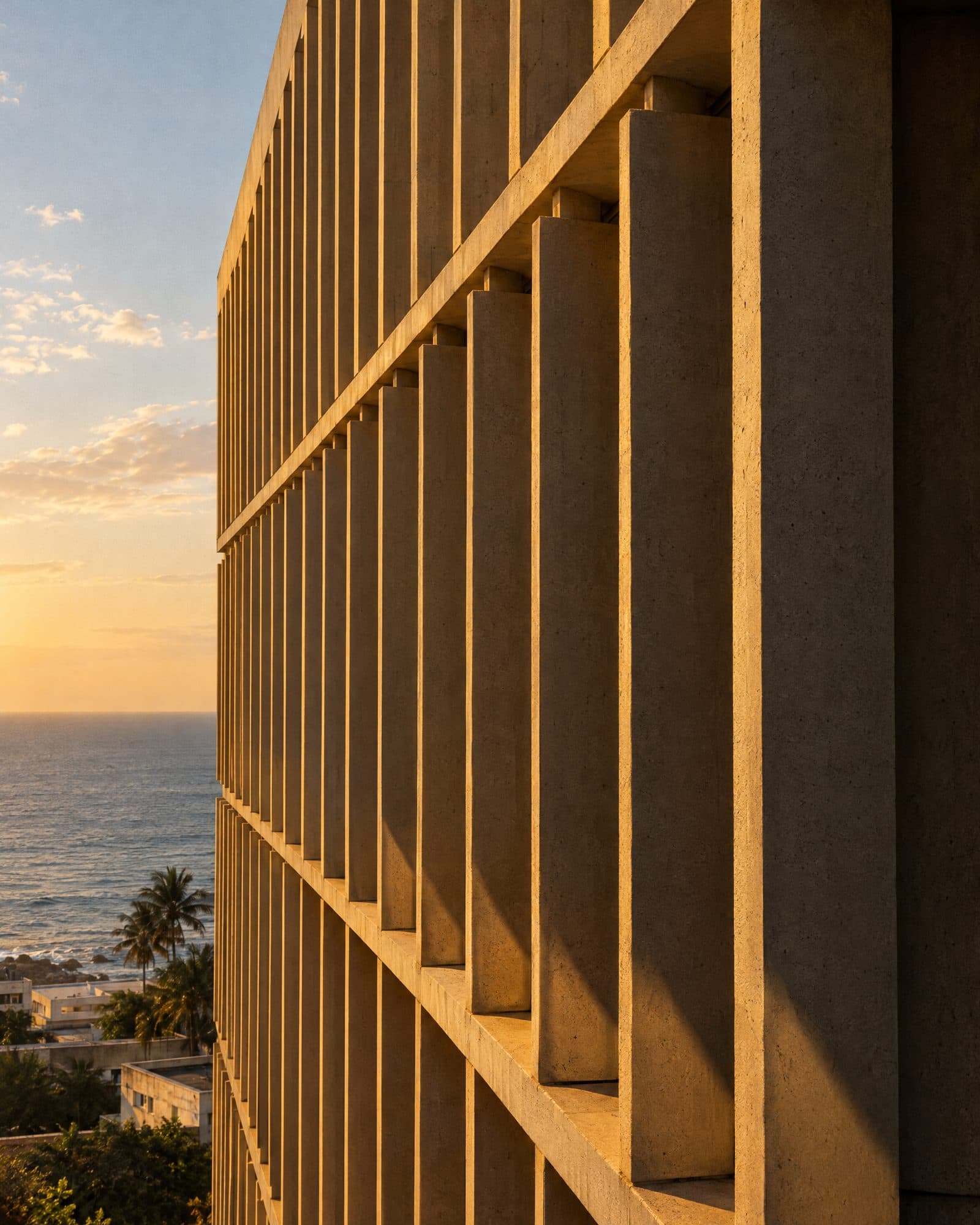 Concrete fins of a modernist facade in Dakar