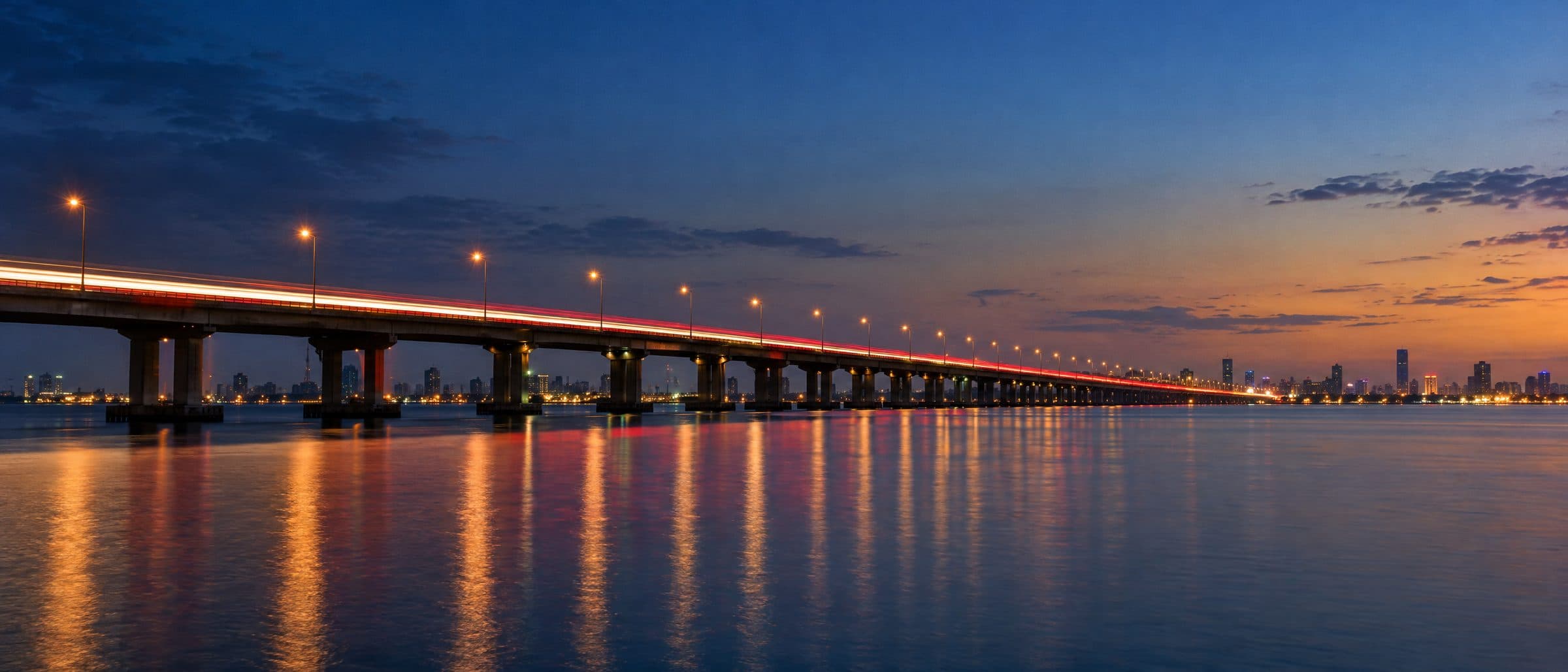 Traffic light trails on the Third Mainland Bridge in Lagos