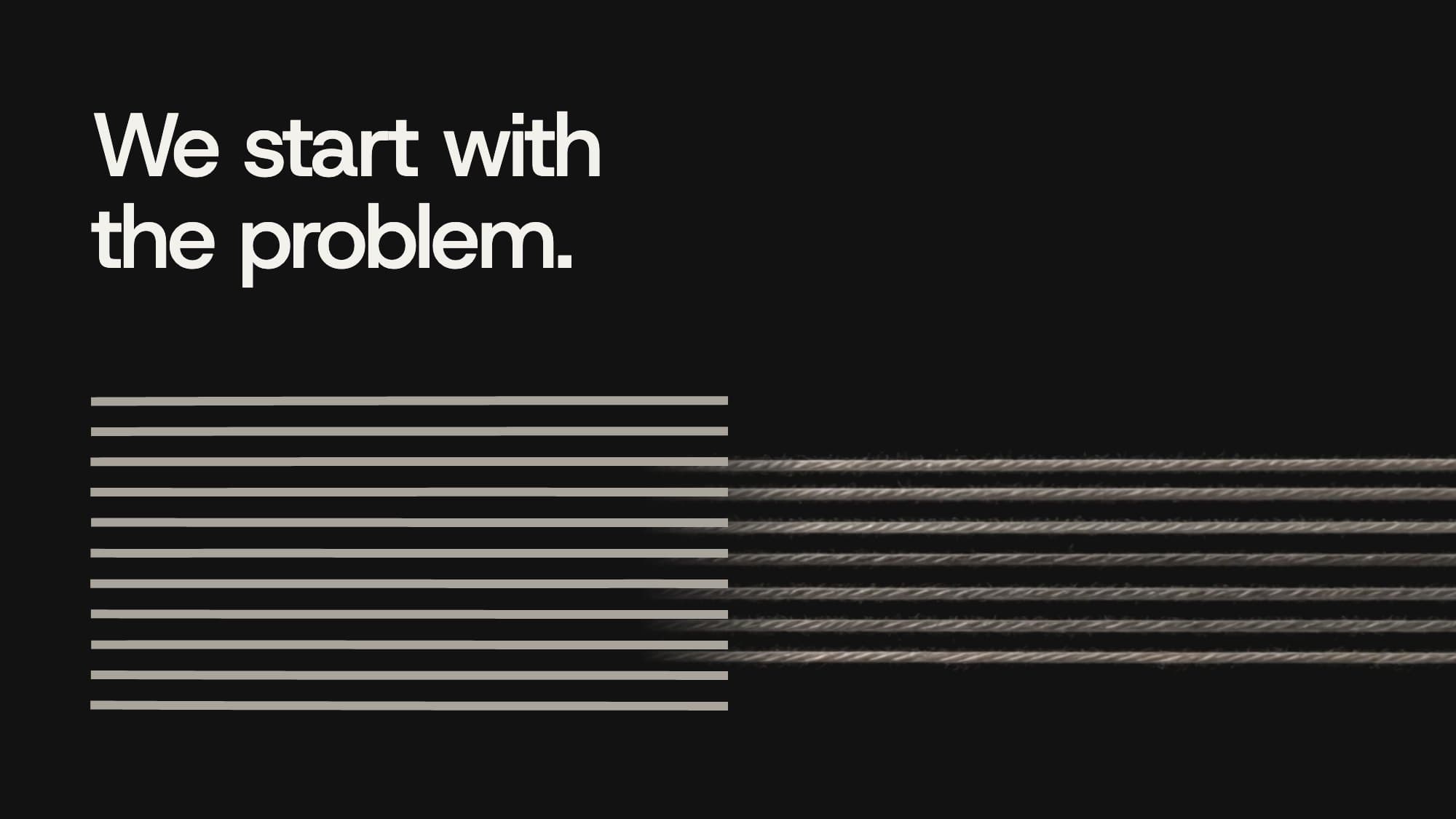 Drawn lines replacing the real threads from left to right