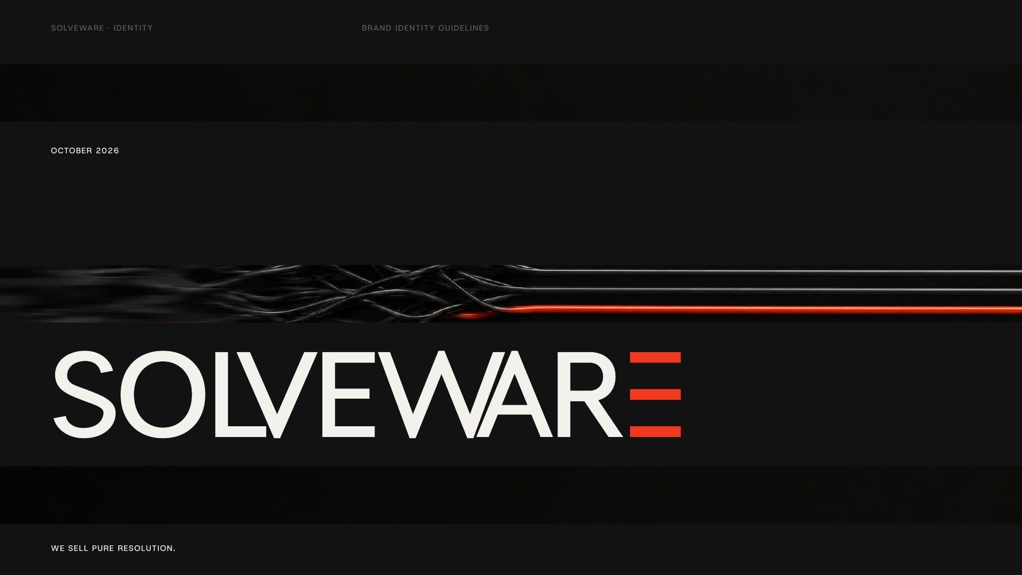 The Solveware wordmark on Carbon, cut through by bands of moving light