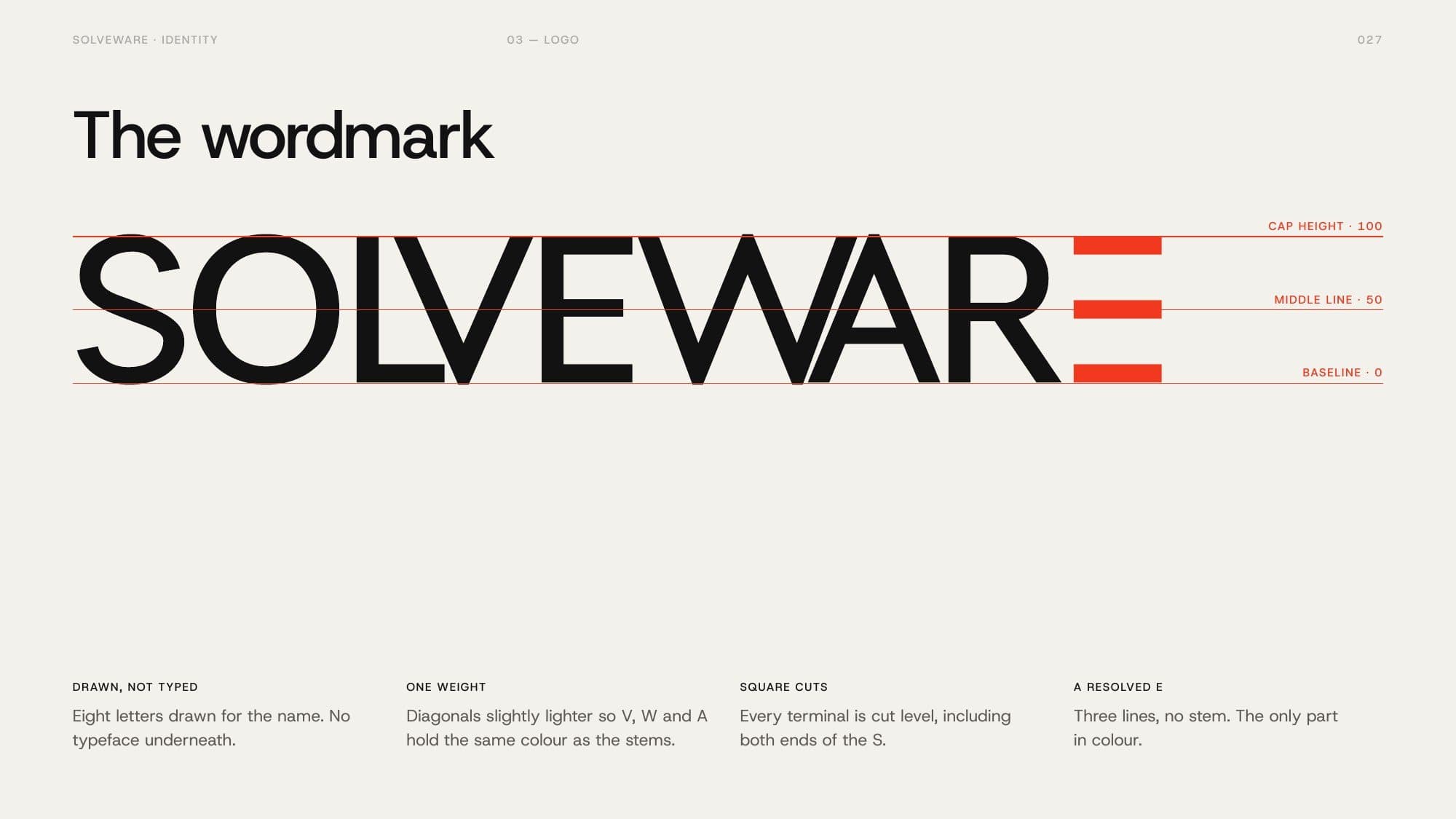 Construction drawing of the Solveware wordmark