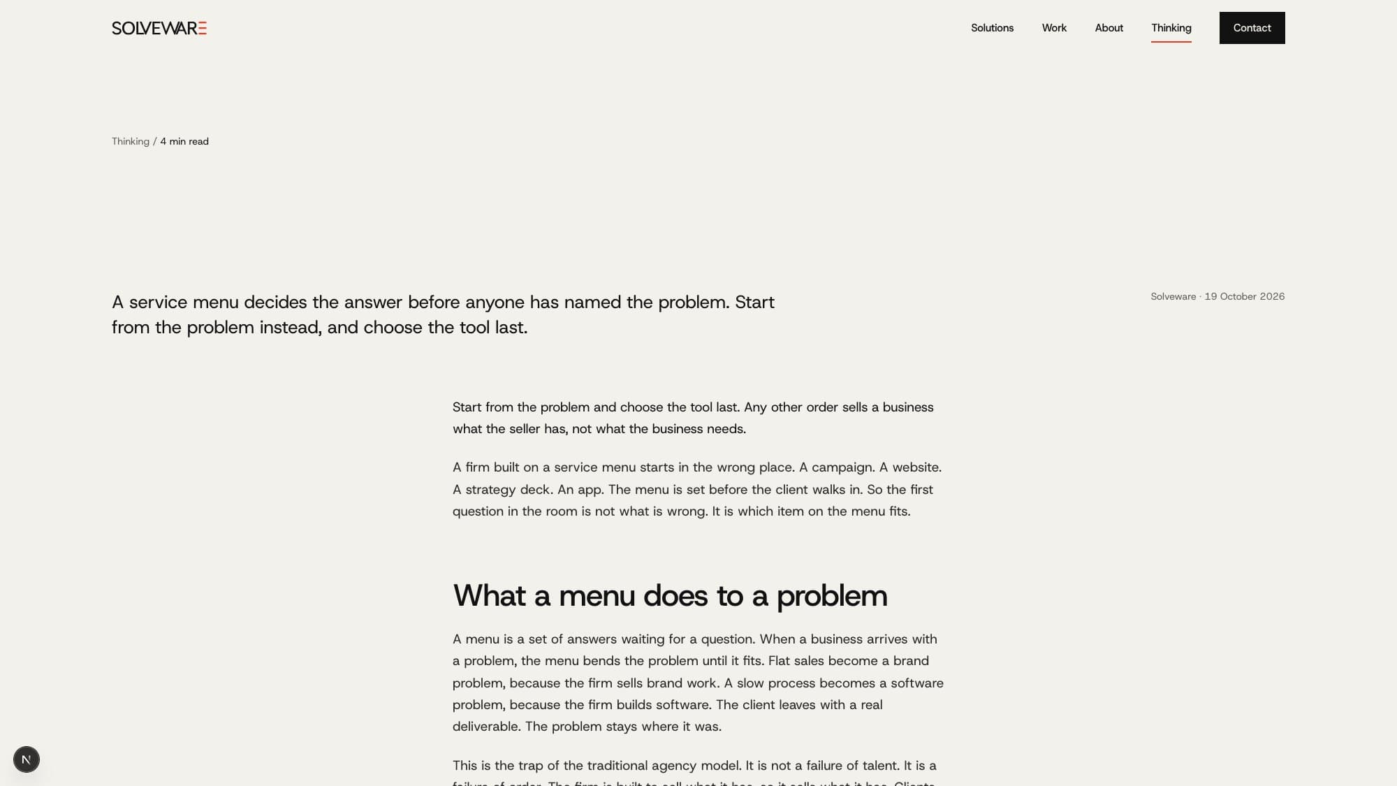An essay page from the Thinking section